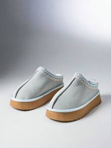 SHEIN Solezae 女款休閒舒適經典厚底超短踝靴，保暖款，適合聖誕節與情人節 - 淺藍色 - 查看 9
