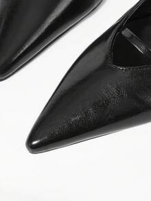 Mnmlis Textured Back Strap Design Pointed Simple Commute Back Empty Women Low Vamp Shoes Workplace Office Daily Commute Dating Versatile Model - Black - View 3