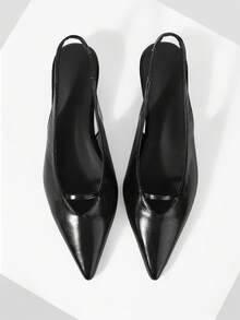 Mnmlis Textured Back Strap Design Pointed Simple Commute Back Empty Women Low Vamp Shoes Workplace Office Daily Commute Dating Versatile Model - Black - View 2