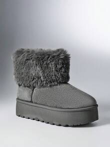 SHEIN Solezae Women's Mid Calf Furry Slouchy Fluffy Kamik Round Toe Boots Summer Shoes Spring Shoes Spring Break Easter For Christmas - Grey - View 7