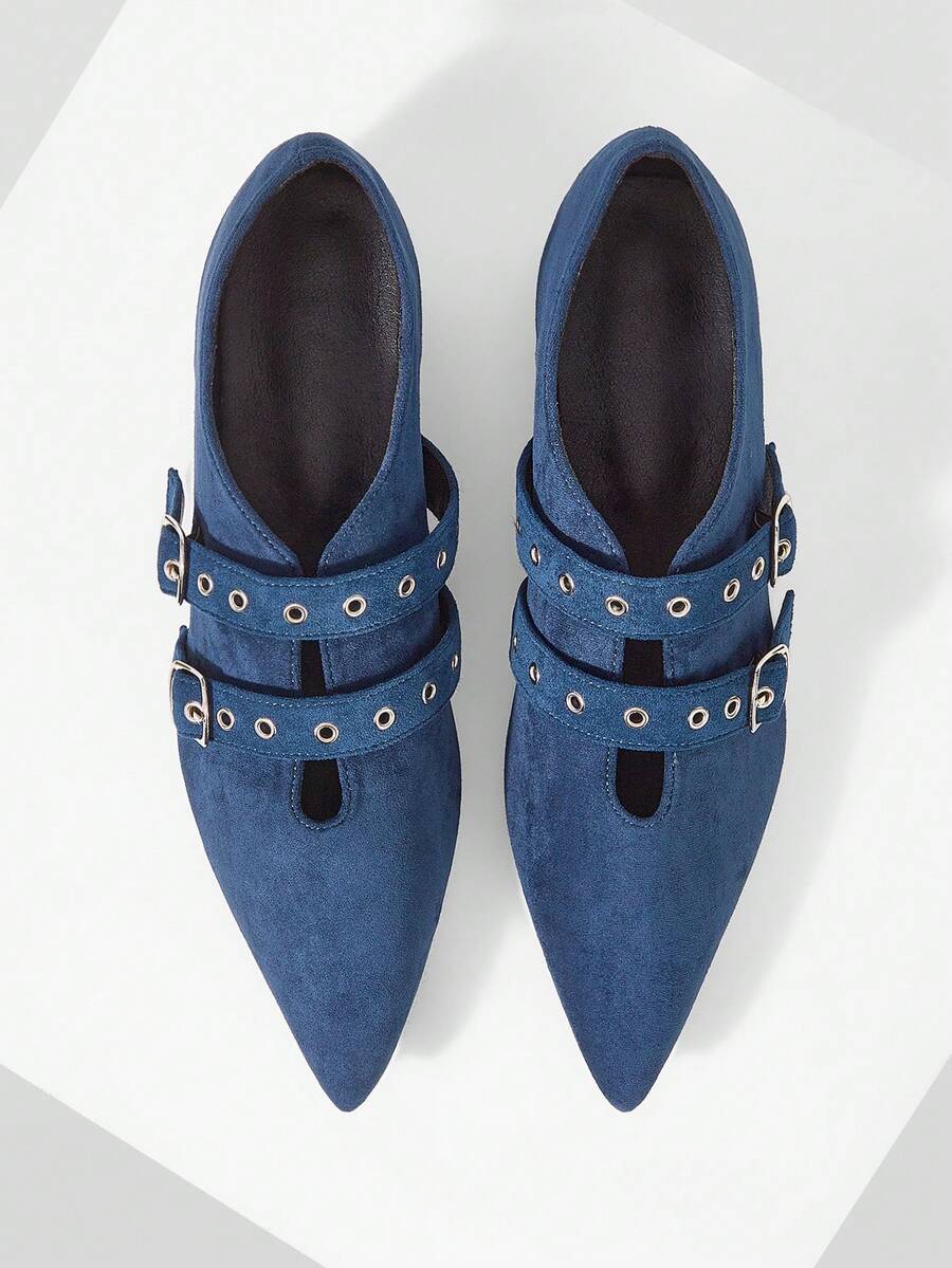 Mnmlis Women's Fashion Versatile Pointed Toe Buckle High Heel Pumps - Navy Blue - View 1