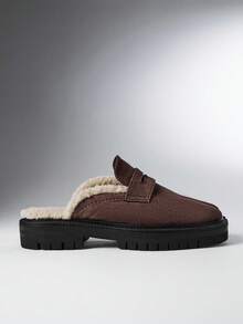 SHEIN Solezae Women's Chocolate Round Toe Platform Flat Mule Clogs, Chic Casual Slip-On Fashion Shoes - Coffee - View 4