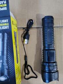Strong LED Flashlight, Ultra Bright Tactical Light, Emergency Spotlight, Long-Range Zoom Flashlight, Built-In Battery - Black - View 10