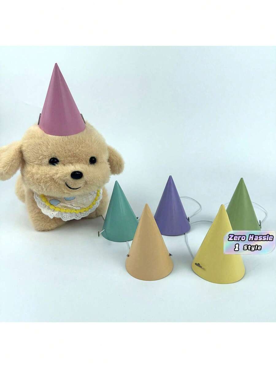 6pcs 12pcs Macaron Solid Color Pet Party Hats Paper Cone Cute Flat Pack ...
