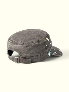 Popjeli Ladies Y2K Retro Washed Military Hat, Shiny Symphony Rhinestone Butterfly Flat Top Cap, Retro McBrien Style Sun Hat, Casual Street Style Hat - Multicolor - View 11