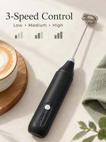 1pc Rechargeable Electric Milk Frother, 2 Interchangeable Heads, 3 Speed Modes, Handheld Foam Maker, Egg Whisk For Coffee, Latte, Cappuccino, Kitchen Gadget, Black - Multicolor - View 3