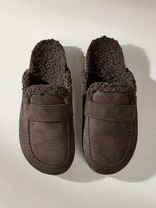 Solecia The New One-Pedal Half-Pack Slippers Are Plush Inside, Comfortable And Warm. - Dark brown - View 1