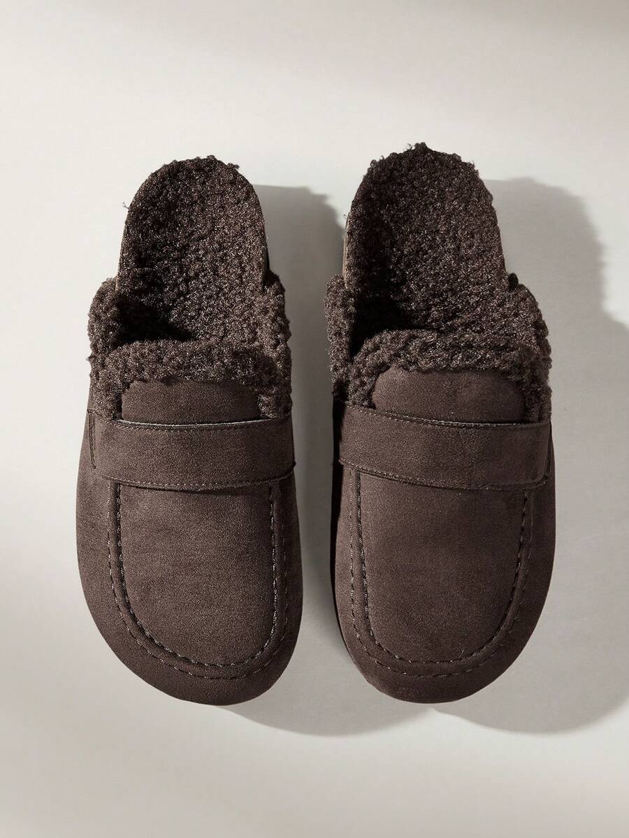 Solecia The New One-Pedal Half-Pack Slippers Are Plush Inside, Comfortable And Warm. - Dark brown - View 1
