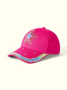 Popjeli Ladies Y2K Mike Shiny Spice Girl Baseball Cap, Rose Red Shiny Rhinestone Pentagram Star Decorative Cap, Street Wind Adjustable Sun Hat - Multicolor - View 4