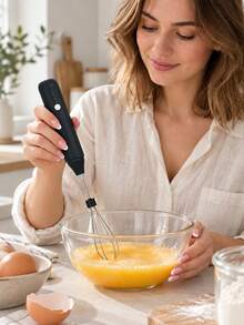 1pc Rechargeable Electric Milk Frother, 2 Interchangeable Heads, 3 Speed Modes, Handheld Foam Maker, Egg Whisk For Coffee, Latte, Cappuccino, Kitchen Gadget, Black - Multicolor - View 4