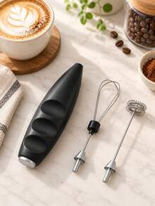 1pc Handheld Electric Milk Frother With 2 Replaceable Heads, Portable Drink Mixer, Egg Whisk Foam Maker For Coffee, Latte, Cappuccino, Home Kitchen Decor, Black - Multicolor - View 6