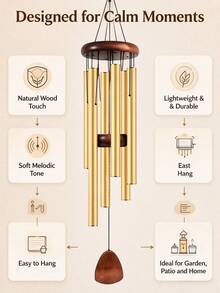 Large Hanging Wind Chimes, Bamboo Top & Wind Catcher, Outdoor Patio Yard Decor, 2 Colors Available, Soothing Sound Wind Chime For Garden Home Decoration, Memorial Gift - multicolor - View 8