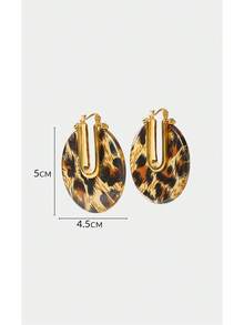 Noxbound Vintage Leopard Print Round Disc Pendant Earrings, Antique Gold U-Buckle Pendant Earrings, Ladies Earrings - U-shaped leopard print - View 12