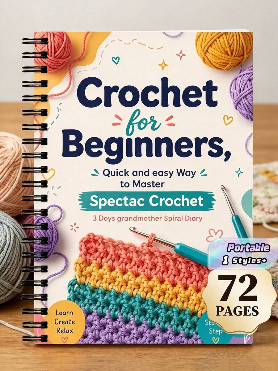 1Pc 72 Pages Knitting & Crochet Journal Notebook, Paper, Aesthetic, Minimalist, Rectangular, For Crafters, Students & Teachers, Learn Basic Stitches & Simple Crochet, Organize Knitting & Crochet Creations, DIY Craft Design Planner, Home, School, Gift - A - View 1