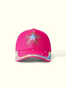 Popjeli Ladies Y2K Mike Shiny Spice Girl Baseball Cap, Rose Red Shiny Rhinestone Pentagram Star Decorative Cap, Street Wind Adjustable Sun Hat - Multicolor - View 2