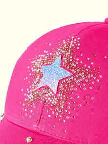 Popjeli Ladies Y2K Mike Shiny Spice Girl Baseball Cap, Rose Red Shiny Rhinestone Pentagram Star Decorative Cap, Street Wind Adjustable Sun Hat - Multicolor - View 5