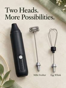 1pc Rechargeable Electric Milk Frother, 2 Interchangeable Heads, 3 Speed Modes, Handheld Foam Maker, Egg Whisk For Coffee, Latte, Cappuccino, Kitchen Gadget, Black - Multicolor - View 2