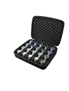 15/20 Slots Portable Watch Organizer With Handle Scratch-Resistant Interior Watch Case With Flip For Men And Women Multifunctional Watch Box For Home Travel Watch Collectors Ideal Gift Accessories Home Organization Decor Travel Essentials - Dark Black - View 3