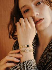 Opalesca 18k Gold-Plated Zirconium-Inlaid Shiny Simple Temperament Bracelet - Yellow Gold - View 8