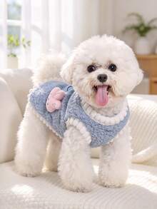 狗狗貓咪冬季衣服，鈕扣式抓絨寵物套裝，厚實 Minky 絨毛保暖外套，適合小型與中型犬，適用於比熊、博美、泰迪與貴賓犬，秋冬寵物保暖服飾，適合幼犬與小貓 - 藍色 - 查看 5