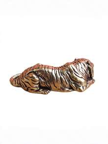 Pure Brass Crouching Tiger Figurine, Vintage Tiger Statue For Desktop Home Decor - multicolor - View 3