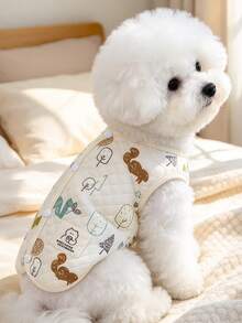 Dog Vest Cream Quilted Cute Forest Animal Print Soft Pet Clothes For Small Dogs Cats Warm Jacket Walking Outdoor - D - View 8