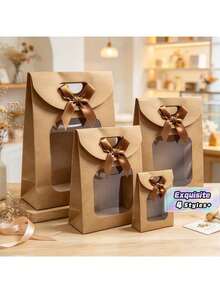 Brown Honeycomb Transparent Gift Bags, For Christmas & New Year Party, Gift Box Packaging - Khaki - View 1