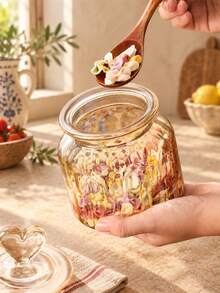 1pc Glass Sealed Jar, Creative Heart Shaped Storage Jar, Amber Color Snack/Candy Jar With Lid, Suitable For Home Use - Champagne - View 4