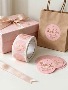 Pink Self Adhesive Gift Tags Labels Stickers Heart Thank You Words Craft Baking Decoration Supplies Christmas Holiday Party Seal Stickers - Pink Heart - View 3