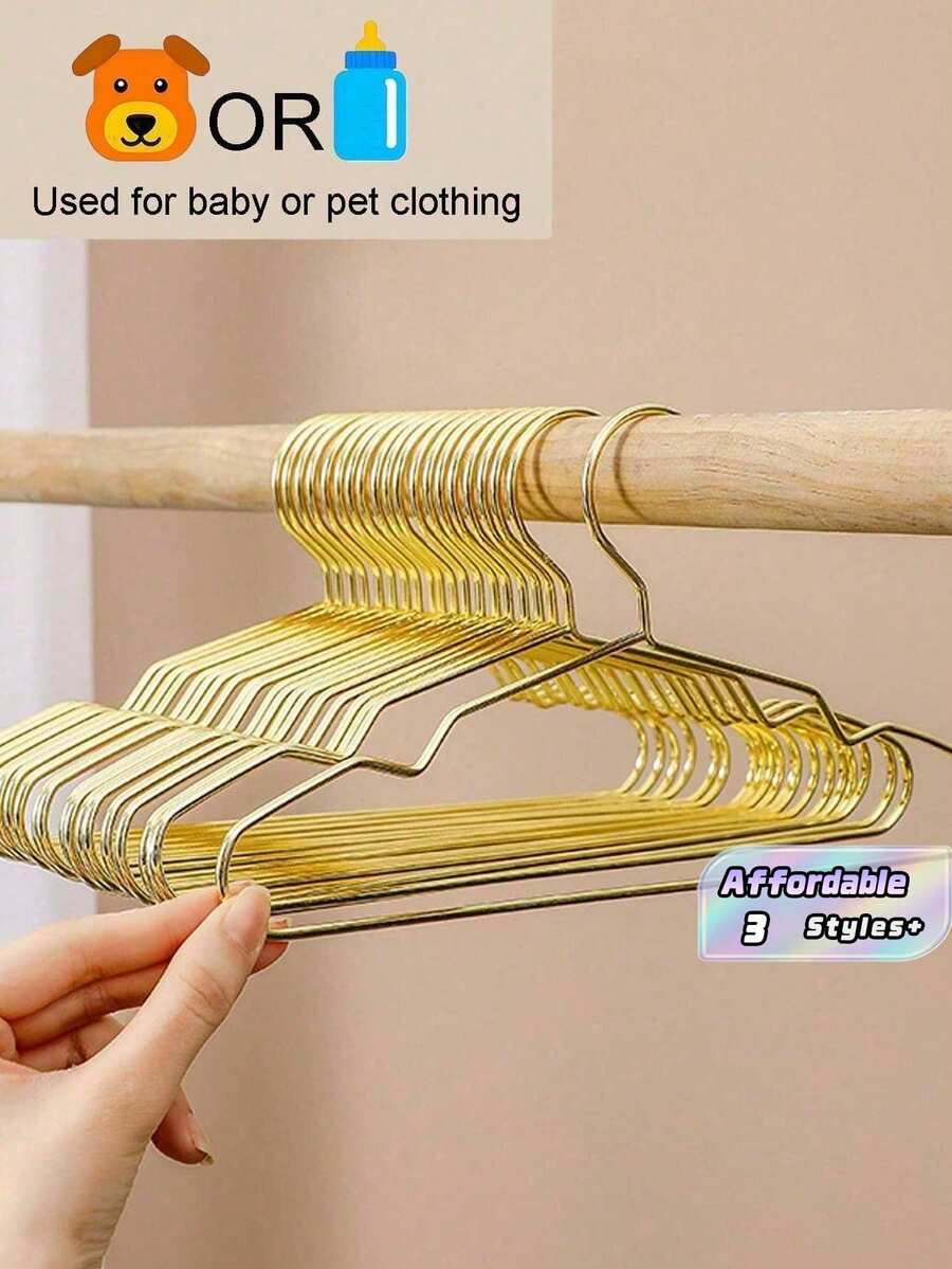 6pcs Hangers, Gold Mini Hangers, Metal Small Hangers, Teddy Dogs, Cats, Puppets, Dolls, Pet Store Clothes Support - Gold - View 1