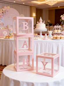 1Pc Pink Transparent Baby Shower Gift Box With A-Z Letters, DIY Balloon Decoration, For Baby Girl Shower Gender Reveal 1st Birthday Party - Pink Upgraded Version - View 1