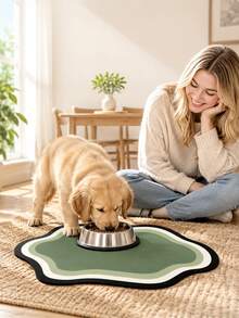 Solid Color Irregular Pet Feeding Mat, Absorbent Non Slip Pet Placemat For Dog & Cat, Easy Clean Pet Bowl Floor Mat - Green - View 4