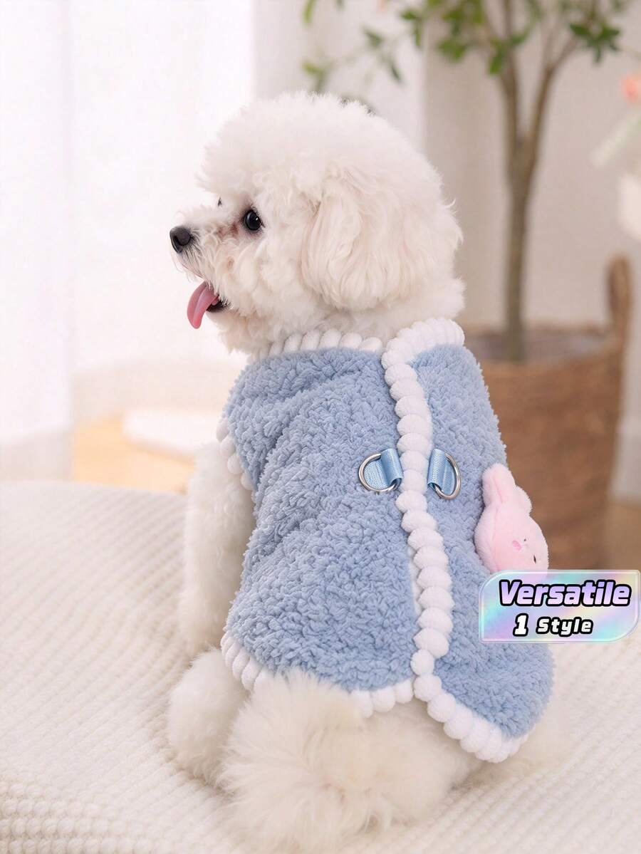 狗狗貓咪冬季衣服,鈕扣式抓絨寵物套裝,厚實 Minky 絨毛保暖外套,適合小型與中型犬,適用於比熊、博美、泰迪與貴賓犬,秋冬寵物保暖服飾,適合幼犬與小貓 - 藍色 - 查看 1