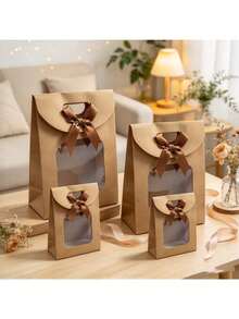 Brown Honeycomb Transparent Gift Bags, For Christmas & New Year Party, Gift Box Packaging - Khaki - View 3