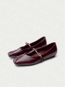 Nöista Burgundy Patent Mary Jane Flat With A Sleek Pointed Toe, Delicate Strap And A Low Heel For Timeless Elegance. Fall Shoes - Burgundy - View 6