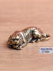 Pure Brass Crouching Tiger Figurine, Vintage Tiger Statue For Desktop Home Decor - multicolor - View 1