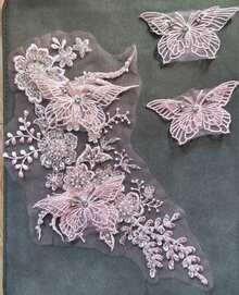 3 Pieces/Set Heavy Beading Rhinestone Butterfly Flower Embroidery Cloth Patch Mesh Wedding Dress DIY Decorative Accessories - Fabric Patch Set - View 8