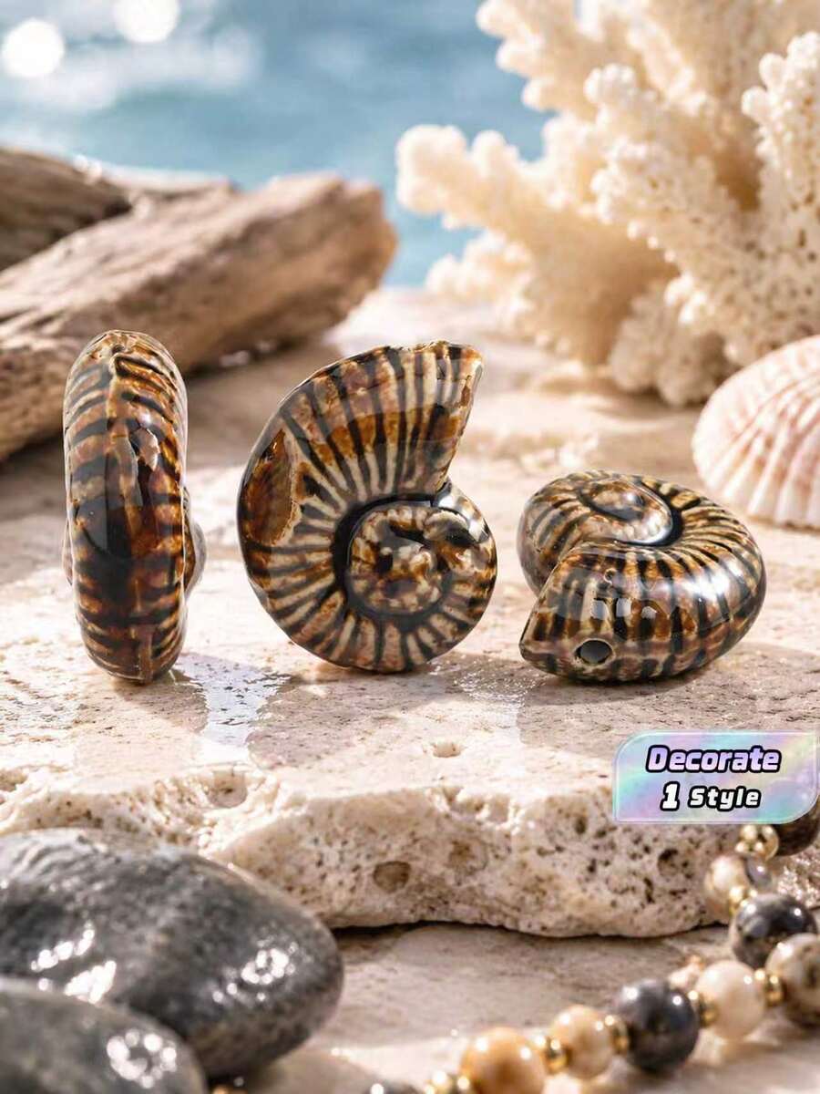 1Pc Vintage Kiln Glaze Conch Decor, Brown Conch Ornament, Unique Tabletop Decor For Home - multicolor - View 1