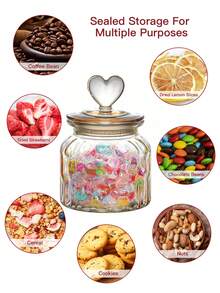 1pc Glass Sealed Jar, Creative Heart Shaped Storage Jar, Amber Color Snack/Candy Jar With Lid, Suitable For Home Use - Champagne - View 8