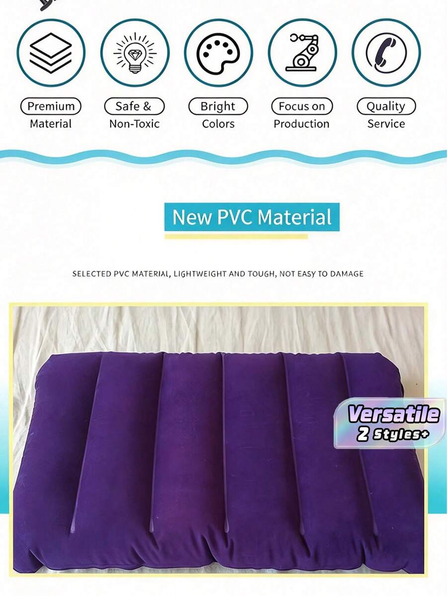 1Pc Inflatable Camping Pillow, Foldable Portable Travel Neck Support Cushion, Outdoor Sleeping Pillow For Hiking Backpacking Beach Trip - Multicolor - View 1