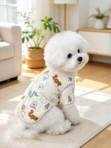 Dog Vest Cream Quilted Cute Forest Animal Print Soft Pet Clothes For Small Dogs Cats Warm Jacket Walking Outdoor - D - View 6