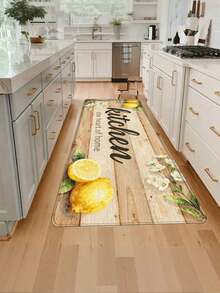 1 Piece Lemon Flower Pattern Kitchen Floor Rug, Oil And Water Resistant, Anti-Slip Kitchen Long Rug, Stain And Oil Resistant Kitchen Rug Pad, Wooden Print Kitchen Long Rug Pad, Kitchen Rug Pad With American Refreshing Style, Kitchen Rug With Stain - Lemon Kitchen - View 8