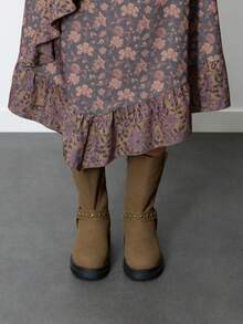 Nöista Thick-Soled Medium Boots, Belt Buckle Fashionable Retro Autumn And Winter Versatile Knight Boots Fall Boots - Brown - View 3