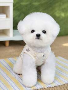 Dog Vest Cream Quilted Cute Forest Animal Print Soft Pet Clothes For Small Dogs Cats Warm Jacket Walking Outdoor - D - View 4