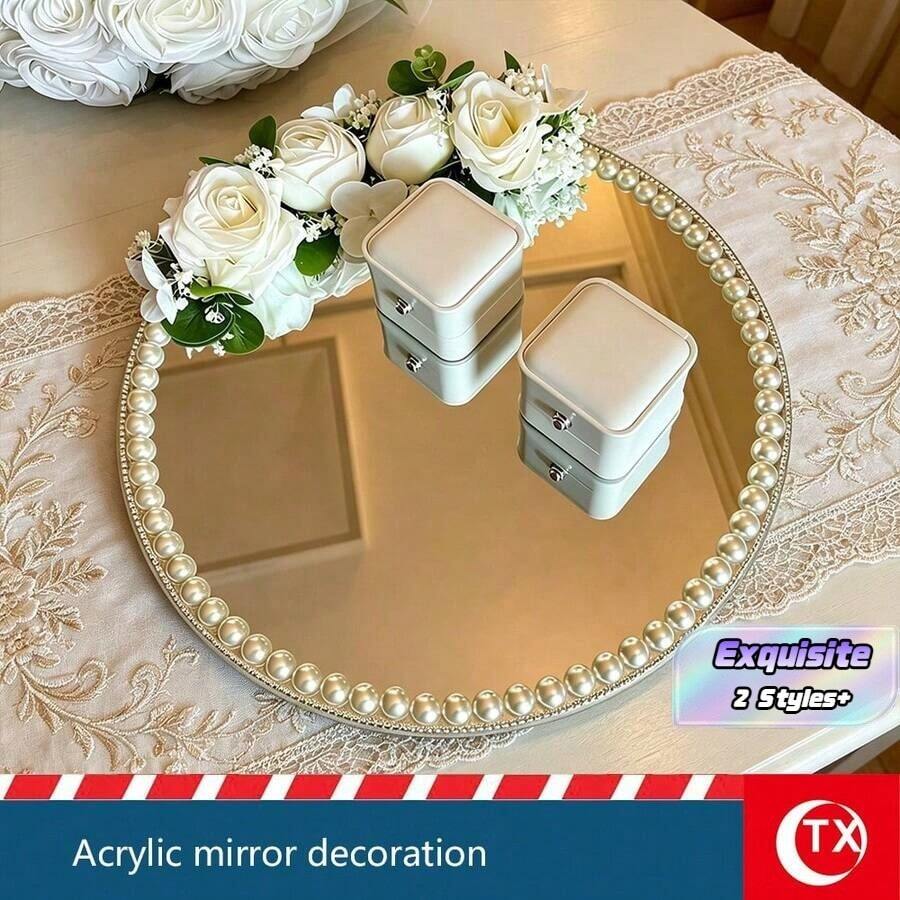 1 Piece/4 Pieces Silver Acrylic Round Plate 20 Inches, Central Table Centerpiece For Wedding, Jewelry Display Plate, Floral Background, Multi-Functional Decorative Mirror Plate For Parties And Home Decor - View 1