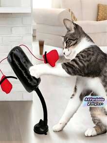 1 Pc,Cat Boxing Bag Toy With Gloves, Made Of Durable Material, In An Interactive Cat Toy Style, With Boxing Bag Pattern Design. Suitable For Indoor Cats And Young Cats For Exercise And To Relieve Boredom During Daily Play - Multicolor - View 2