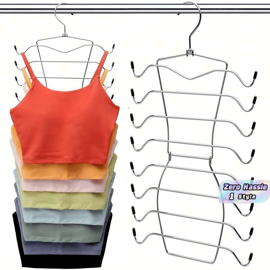 1pc 8-Tier Heavy-Duty Stainless Steel Hanger With Adjustable Non-Slip Pads And Space-Saving Design, Wardrobe Organizer Rack, Suitable For Shirts, Dresses, Coats, Hangers, Suitable For Home And Retail Storage - Multicolor - View 1
