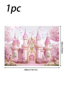 1Pc Glitter Pink And Gold Princess Castle Backdrop Decoration, Rainbow Pattern, No Power Needed, Multi-Purpose Party Banner For Housewarming Anniversary Events, Various Styles And Sizes Available - B - View 10