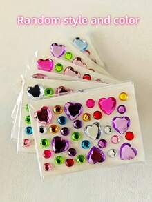 Stiker Permata Akrilik Perekat Sendiri, Stiker Wajah & Tubuh Rhinestone Berkilau, Mudah Dipasang, Warna-warni Memukau, Untuk Riasan DIY, Kerajinan Tangan, Festival Musik, Hari Valentine, Proyek Kreatif, Wanita & Anak Perempuan. - MultiWarna - View 3