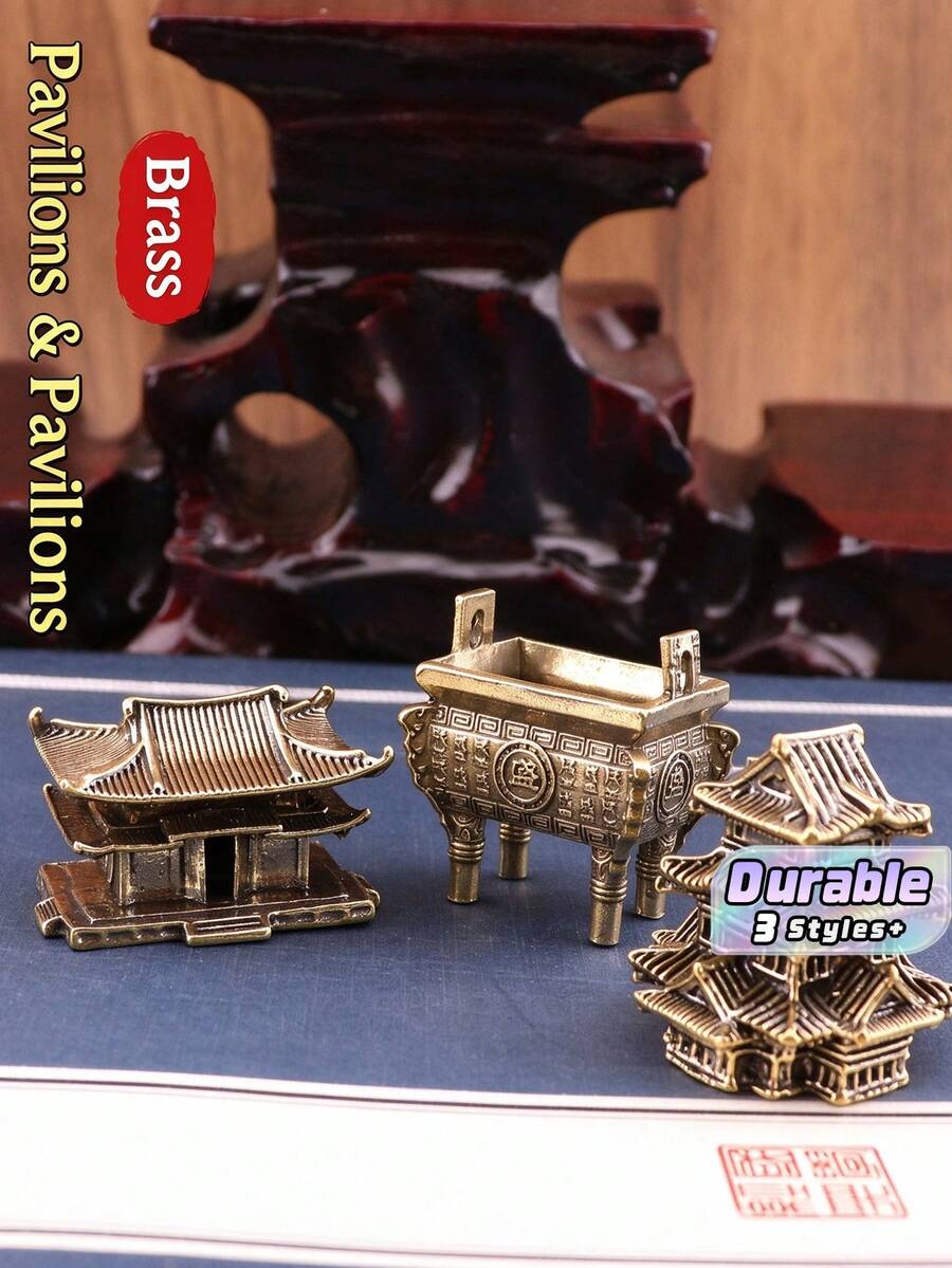 黃銅古建築復古建築裝飾創意書房擺件,奇石盆景魚缸造景桌面工藝小擺飾 - 古銅色5 - 查看 1